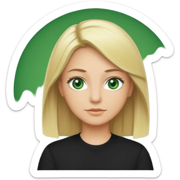 40 yr old blonde straight hair green eyes black shirt sticker