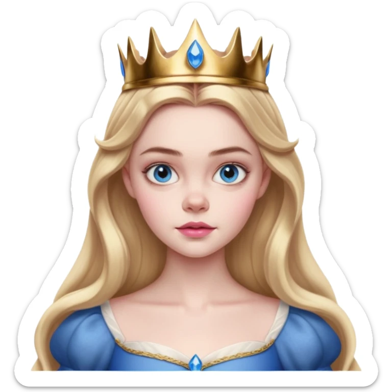 Elle fanning as princess Aurora in Maleficent but with chocolate brown hair and blue eyes, slightly bigger pink lips. and looking 25 years old sticker