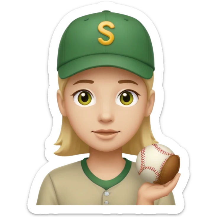 gender neutral character, chest up, green shirt, baseball cap, emoji style sticker