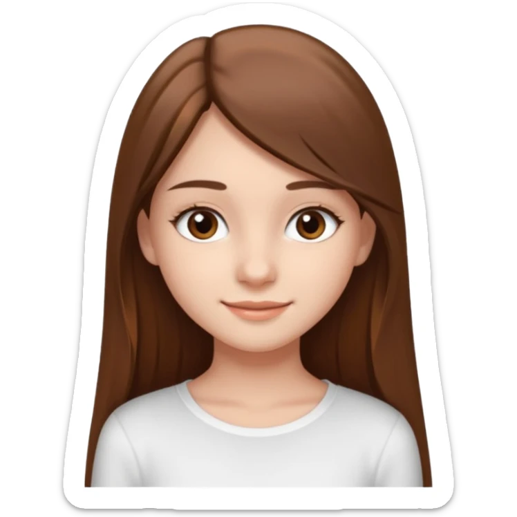make a teenage 17 year old woman emoji with straight long brown hair and brown eyes with pretty eyelashes wearing a white top  sticker