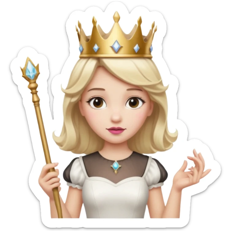 dorothy queen blonde hair, white dress with magic wand, and crown on head sticker