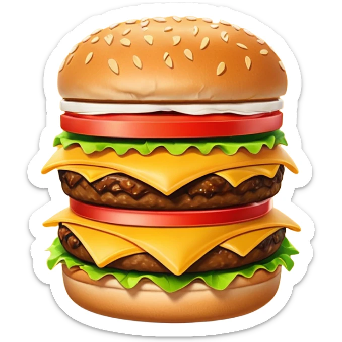 A clean and simple icon of fast food in emoji-style illustration. A burger with fries, nuggets and shawarma, bright and bold colors, simple shapes, flat design, high contrast, inviting and appetizing. sticker