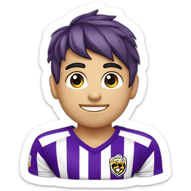 Niño rubio futbolista camiseta rayas verticales moradas sticker