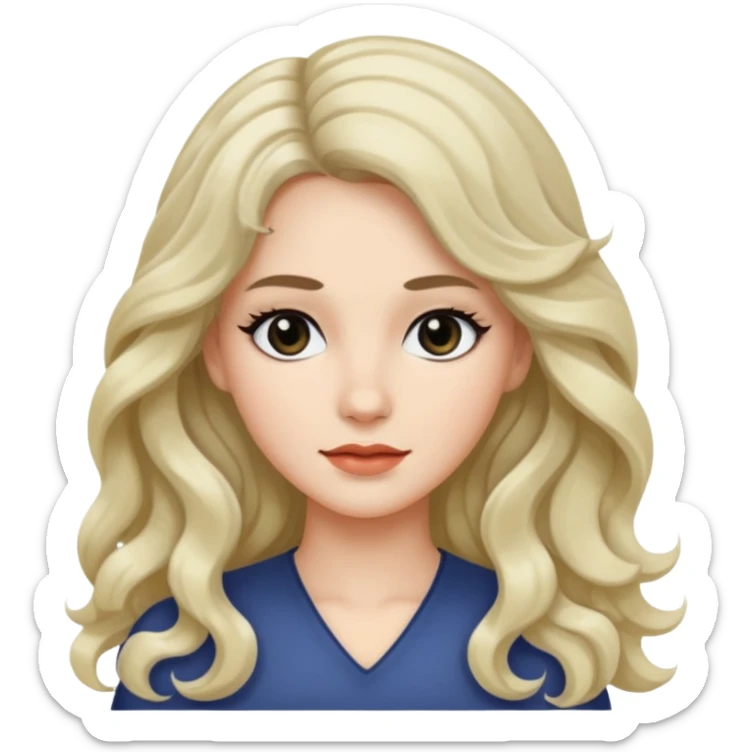 mid-hair long normal wavy hair with black eyes, and white skin sticker