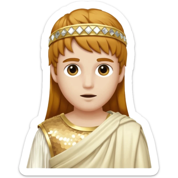 Mercury from Roman Deities with long golden brown hair, ivory sequin toga sticker