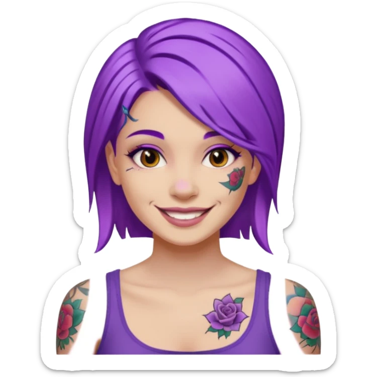 women with tatoos and hightlight that tatoos with purple hair sticker