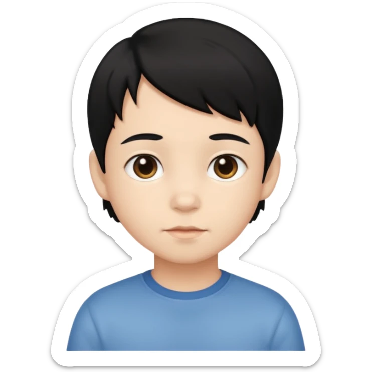 emoji of a child with black hair and soft features, neutral mood, no text sticker