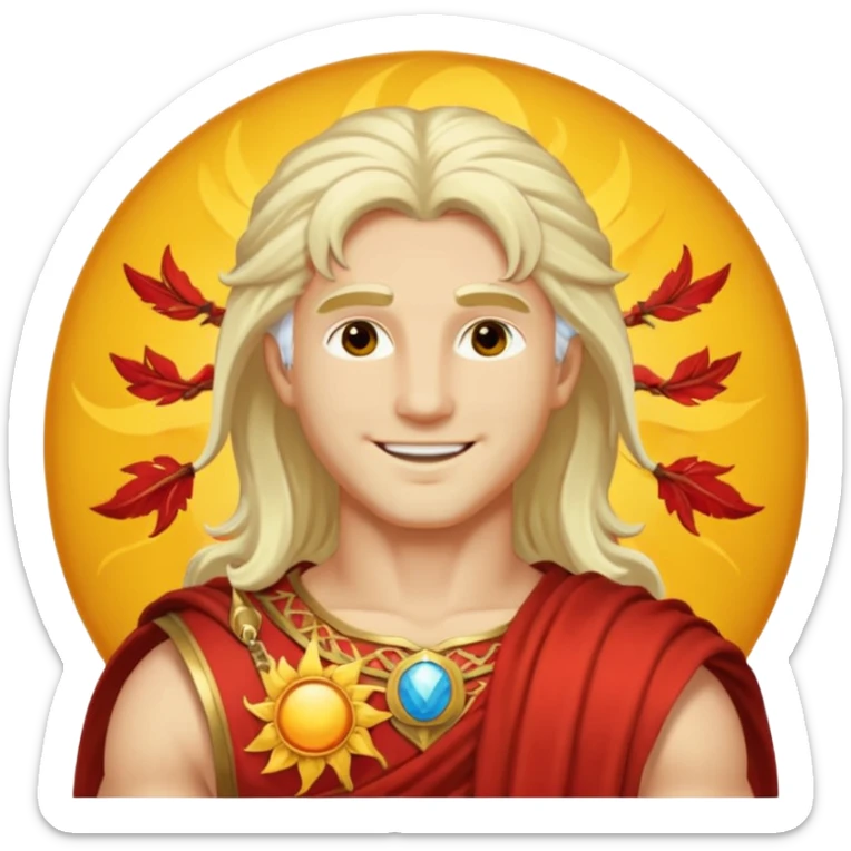 Apollo, Sun God from Rome Mythology with long platinum blonde hair, pale yellow outfit sticker
