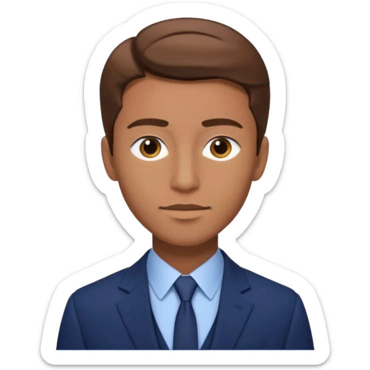 young man with brown hair in a blue navy suit with light brown skin, elongated face, defined sticker