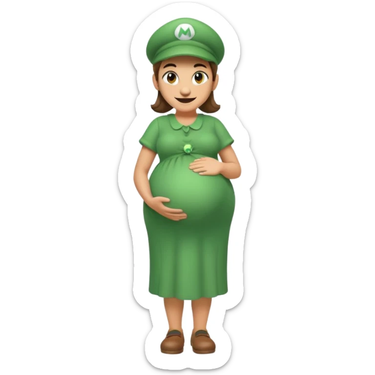 Luigi from Mario, pregnant, smiling, standing, Discord emoji style sticker