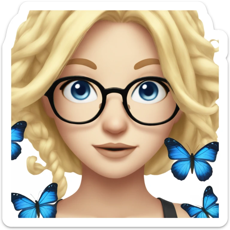 gorgeous anime lady with blue eyes and glasses butterflies and beautiful blonde hair sticker