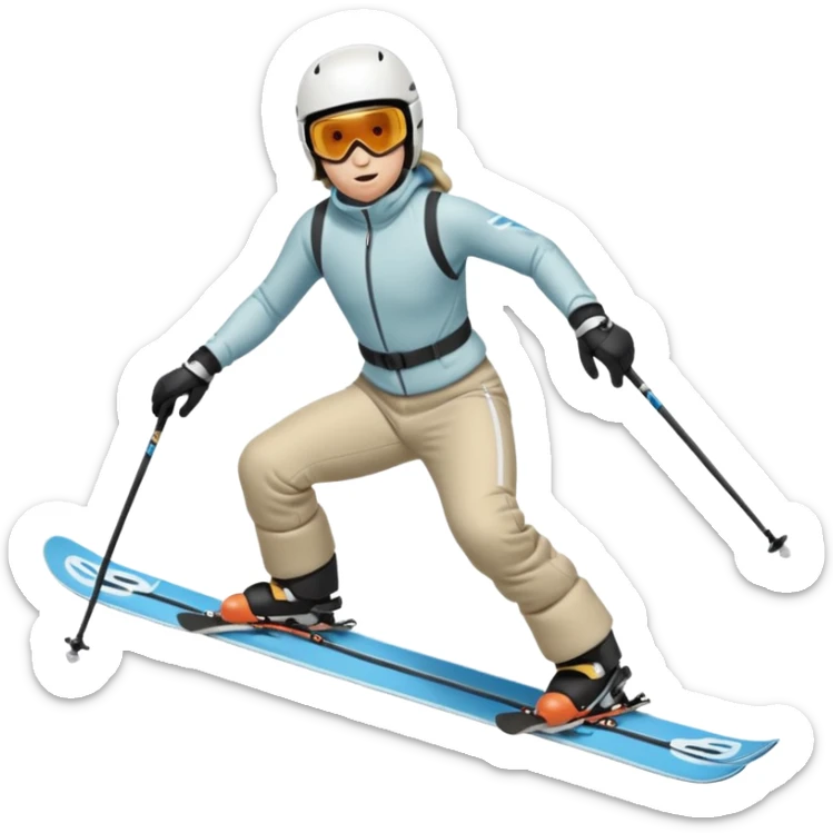 The skiing emoji with the front crotch area of the ski pants protruding in a comedically large oblong bulge sticker