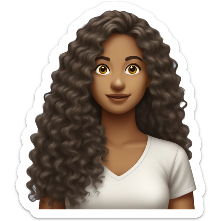 Realistic Brazilian young pretty women with a long curly hair  sticker
