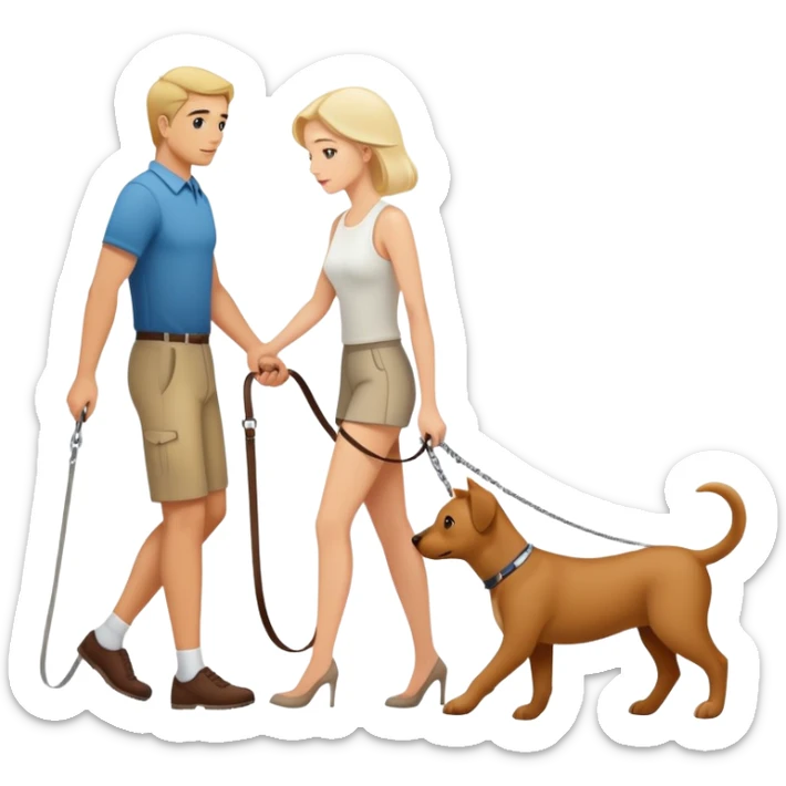 Woman walking a man on a leash with the man on all fours like a dog sticker
