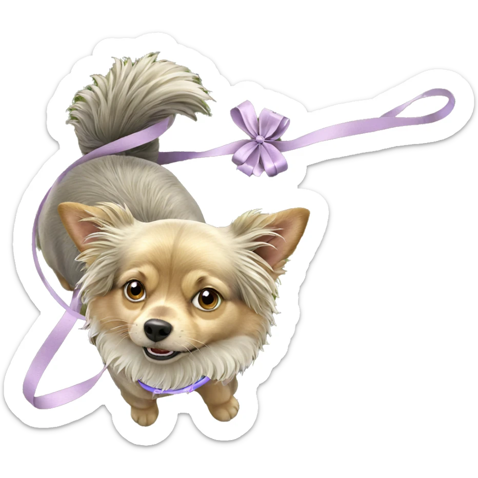 dog on grass with ribbon sticker
