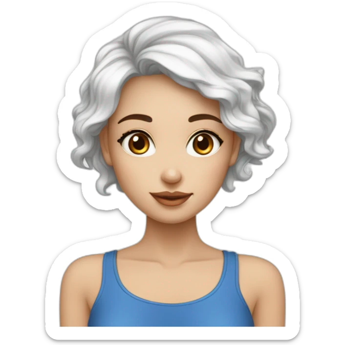 Femme de petite taille au teint blanc avec des yeux bleus avec des cheuveux marrons long boucles en bas sticker