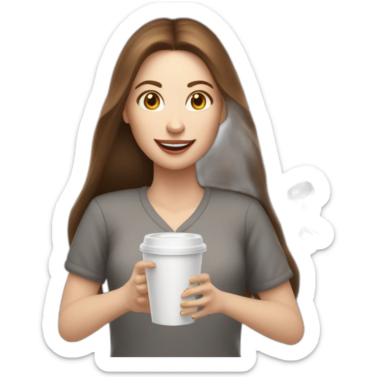 woman juggler with long straight brown hair and pale skin juggling coffee cups and miniature laptops sticker