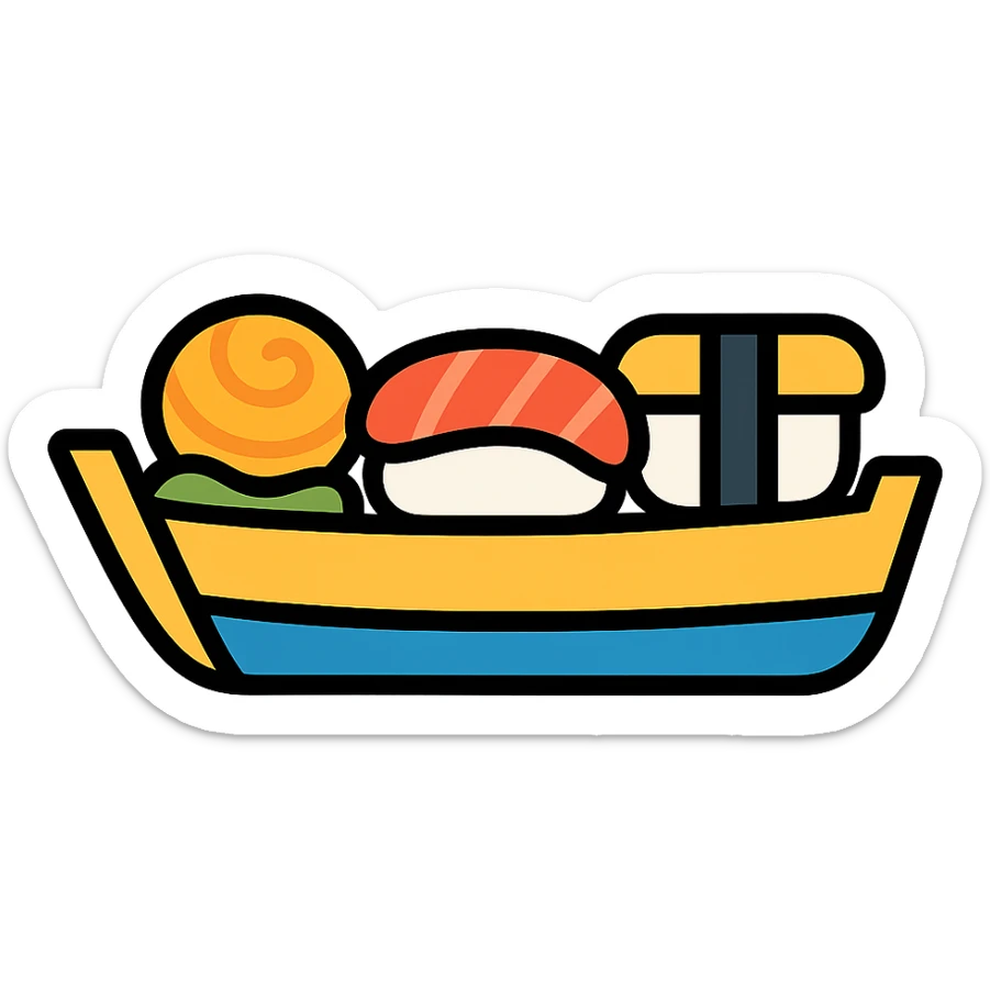 color outline icon of a boat with food sticker