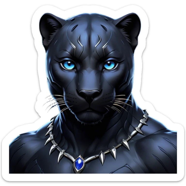 Cinematic Noble black Panther Portrait Emoji, Poised and regal, with a sleek, muscular build draped in glossy, midnight-black fur and piercing, luminescent eyes, Simplified yet sharp and sophisticated features, highly detailed, glowing with a soft, mysterious glow, high shine, intelligent and enigmatic, stylized with an air of stealthy authority, focused and commanding, soft glowing outline, capturing the essence of a watchful and confident jungle guardian that appears ready to prowl out of the screen with effortless authority! sticker