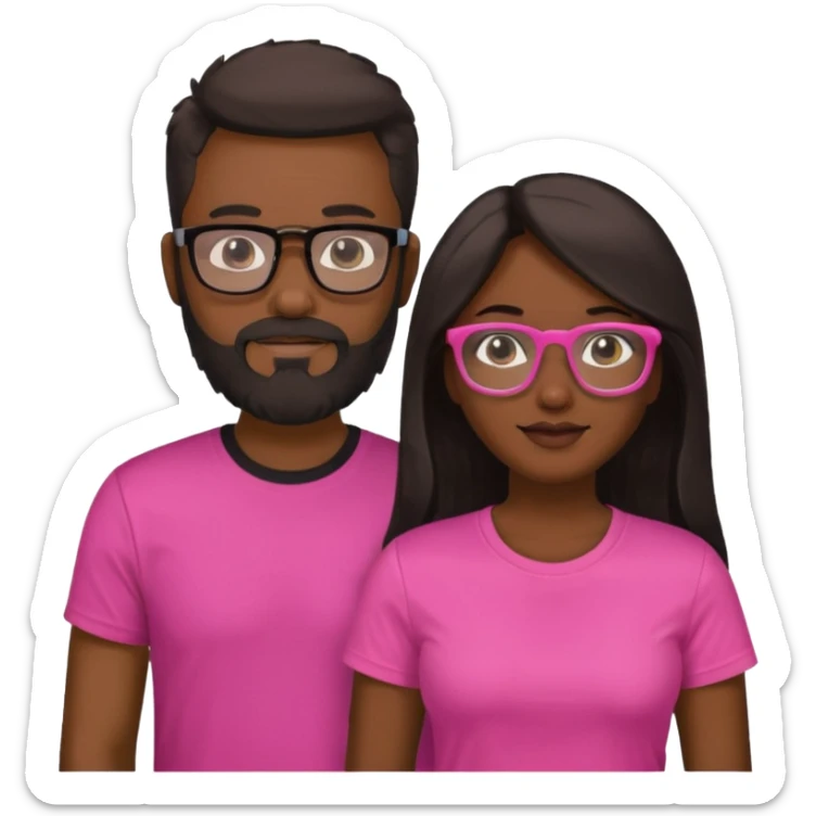 pareja el moreno con barba y gafas  , camiseta negra y ella pelo moreno camiseta rosa y pelo largo de piel blanca sticker