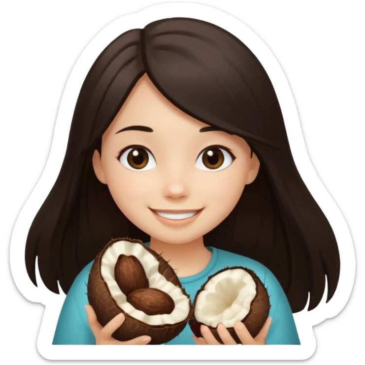 Make a girl with brunette/black straight long hair holding a cocopoo sticker