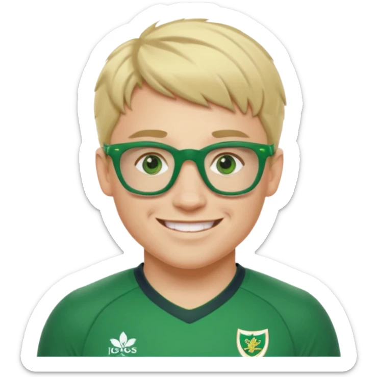 irish rugby player with very short blond hair and green glasses sticker