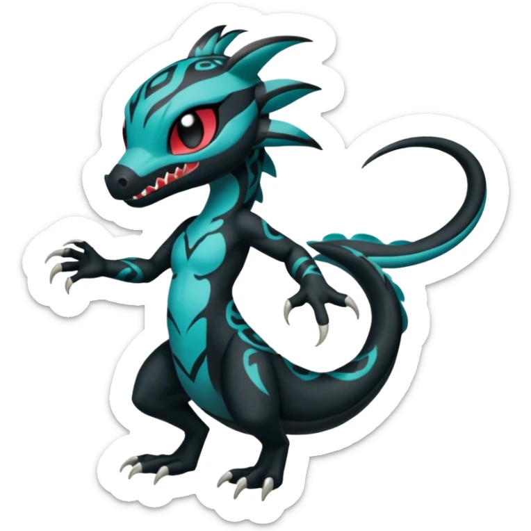 Meloetta-Venom-Stitch-Salandit-fusion, full body, tribal markings  sticker