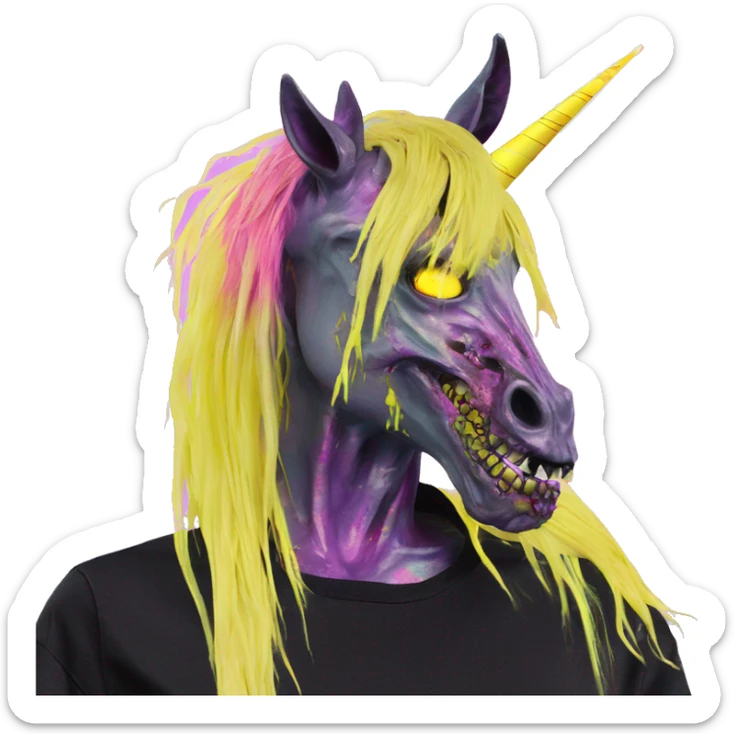 .Zombie_ Vaporwave black holographic oilslick zombie unicorn smoking yellow caution tape  sticker