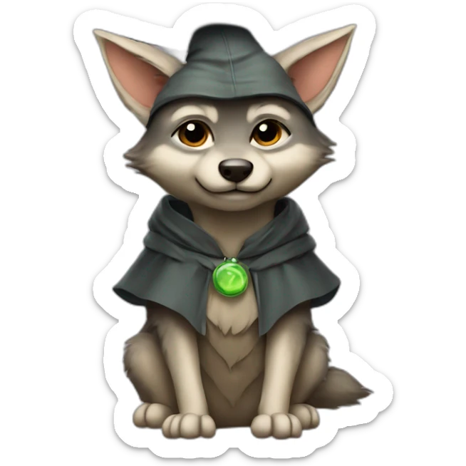 cutie wolf whole body sitted similar to baby yoda with a university mortarboard sticker