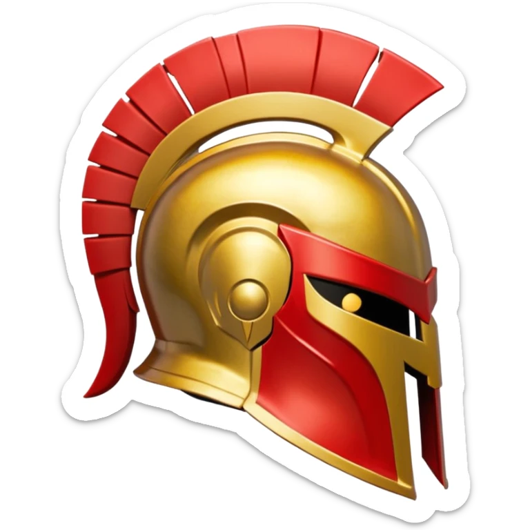 Side view of a gold Spartan helment with red ascents and then the crest is both red and gold sticker