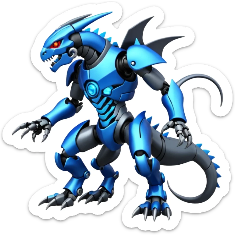 Cool Futuristic Cyber-Digimon-Fakemon-Duskull-Salandit-Guilmon-Wargreymon-Mecha-fusion (full body) sticker