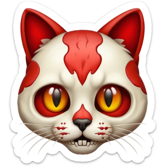 Half red cat half skull sticker