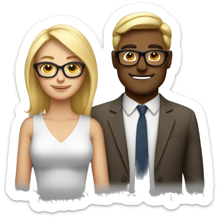 in love caucasian couple brownhear strong man, blonde woman with glases sticker