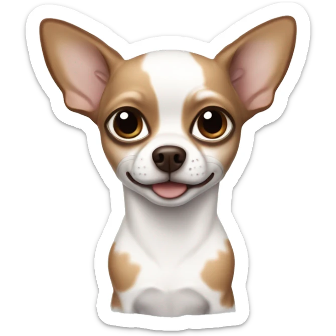 the Chihuahua dog is white in color with brown spots, blue eyes with a brown outline sticker