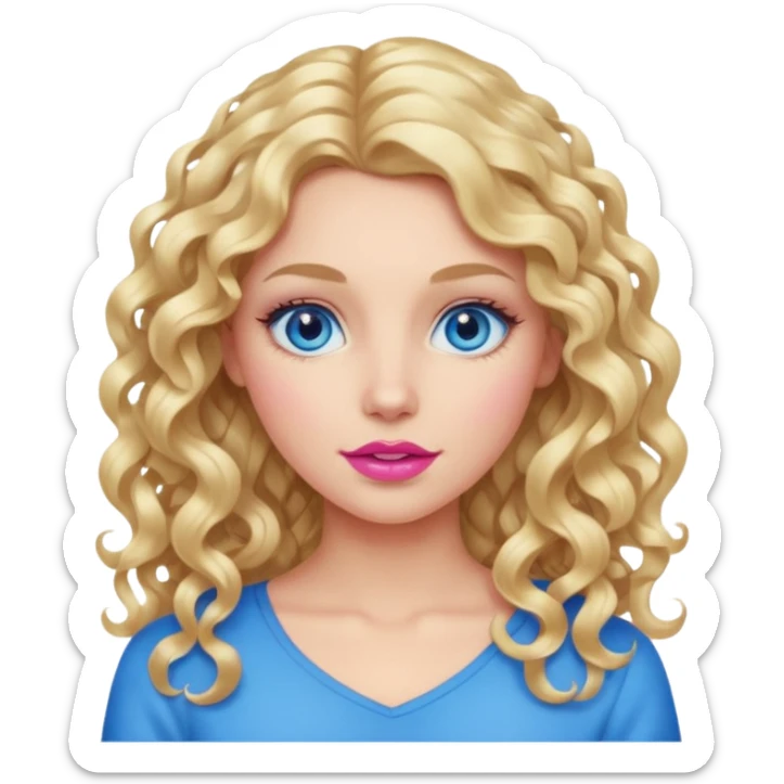 açık tenli  uzun kıvırcık sarı saçlı mavi gözlü   dudak rengi pembe yetişkin kadın yüz   sticker