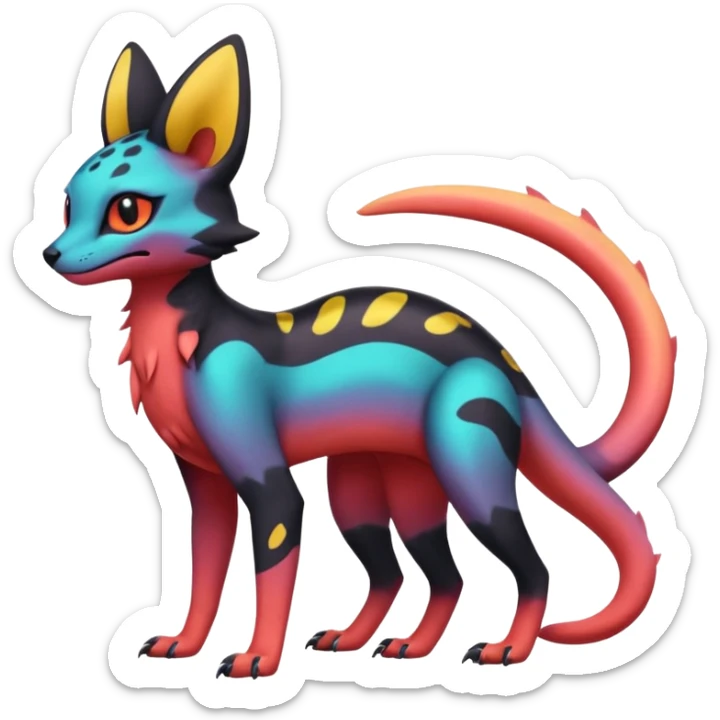 Neon-magma-pastel-gradients-colored Salandit-Umbreon-Genet-Noivern-Noibat-Serval-Hybrid (Full body) sticker