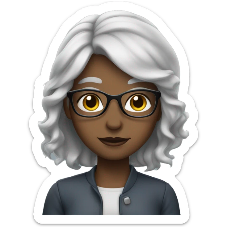 girl with grey hair, blue eyes, and glasses sticker