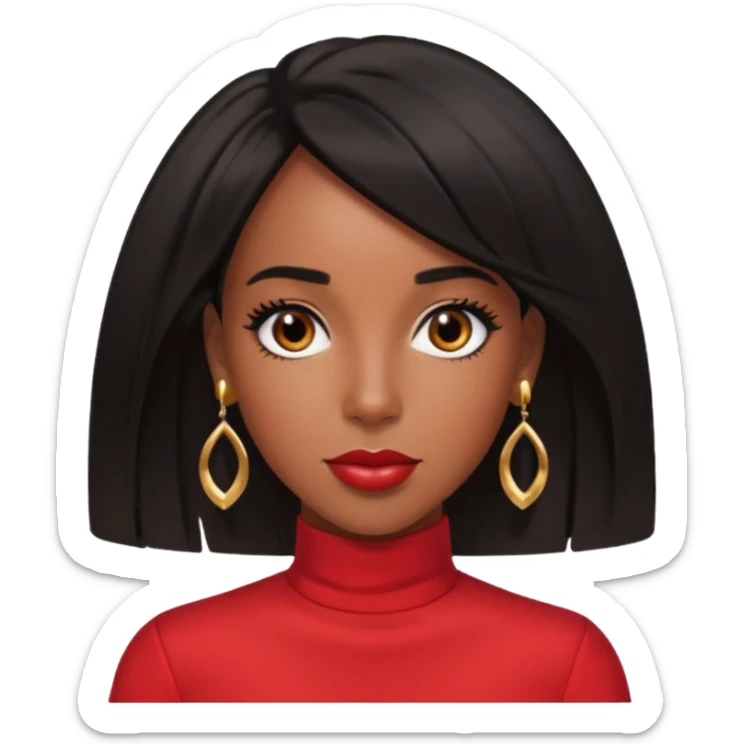 Kelly Rowland brown eyes, black hair, red outfit with earrings sticker