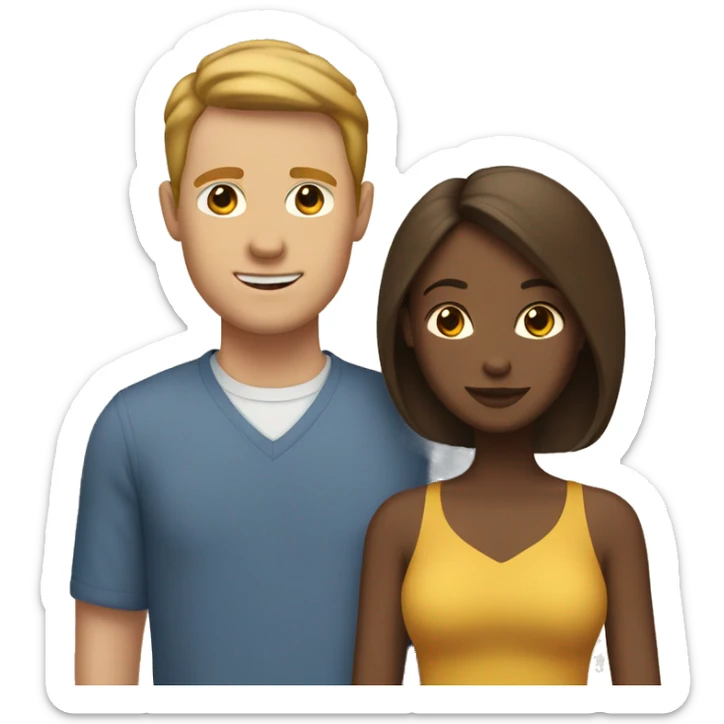 interracial couple with brown woman and white man with brown hair sticker