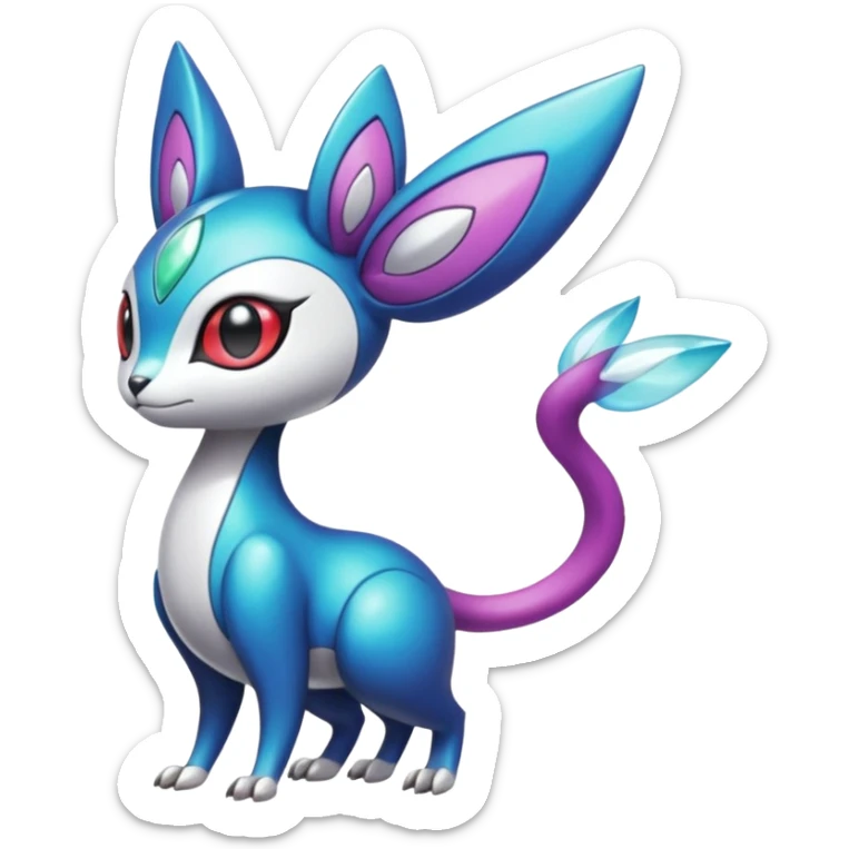 Shiny Colorful glowing glossy smooth soft silky Futuristic Cyber-Vernid-Trico-Meloetta-Latias-Koraidon-Peppercat-Protogen-Pokémon-Digimon-Fakémon-fusion-hybrid-creature sticker