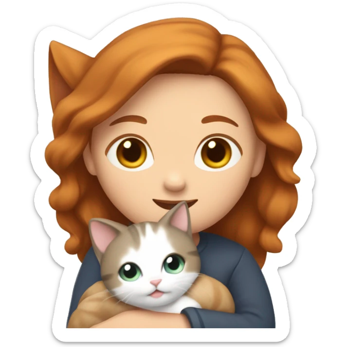 a woman with brown hair holds a ginger cat in one hand and a gray and white cat in the other  sticker