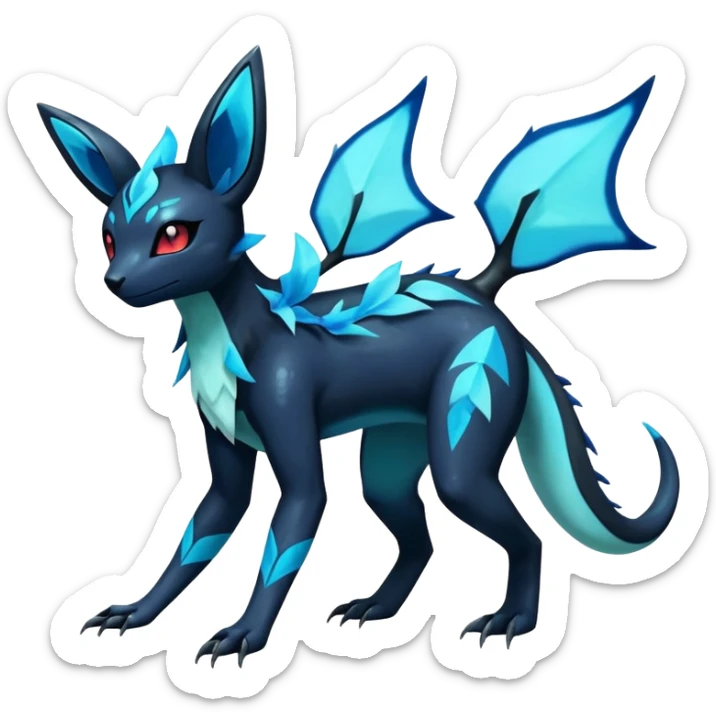 Colorful Dark Shiny Exotic Salandit-Aurorus-Glaceon-Umbreon-Fakémon-hybrid-creature (full body)  sticker