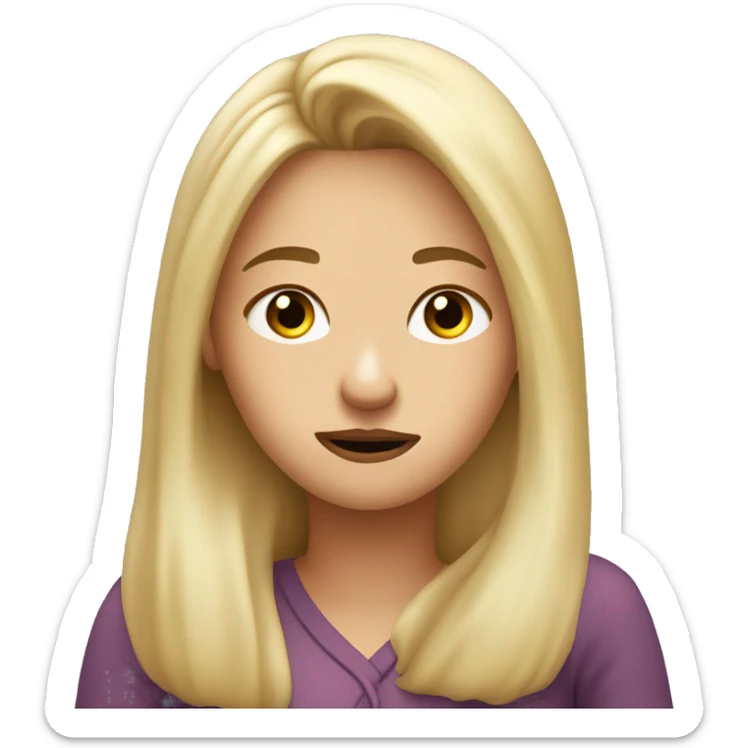 Woman with blond long hair, her hand held up under her chin, rolling her eyes impatiently looking annoyed  sticker