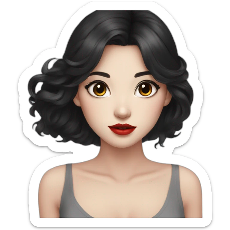 Beautiful young woman,Black hair,long hair,White skin,oval face,big eyes,Blackeyes,Redlips,Chinese sticker