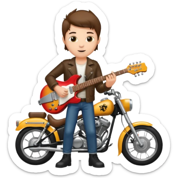 We're creating a quiz for a New Year's Eve team. The idea is that people have to guess which emoji belongs to which person from three emojis. Now it's up to you to make one whole emoji from the following  emojis.  🏍🎸🍻👦 sticker