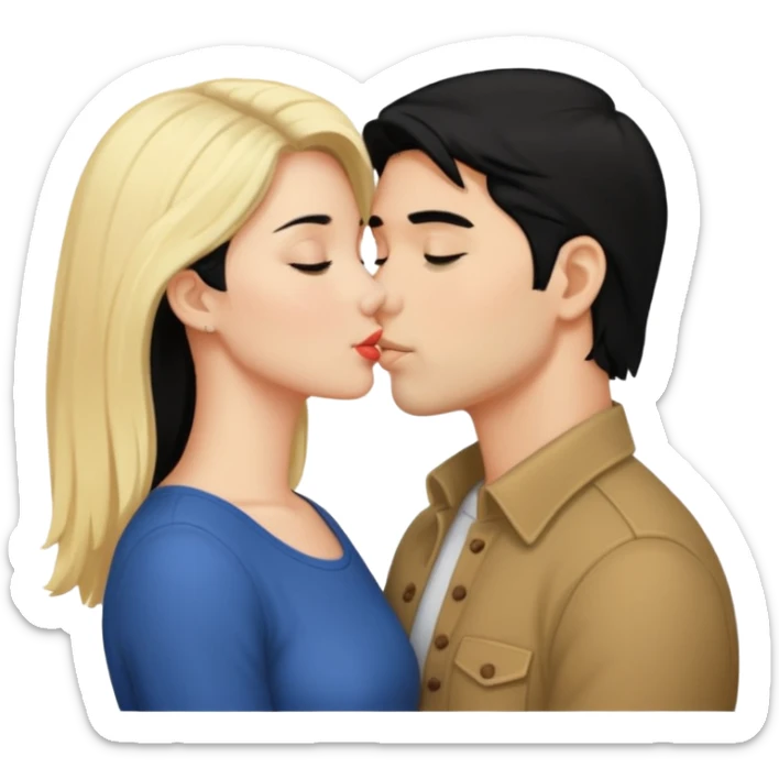 couple kissing black hair man blonde woman sticker