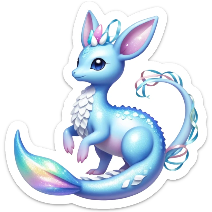 Shiny Exotic Colorful Ethereal Sparkly Sylveon-Lapras-Amaura-Aurorus-Fakémon-hybrid-creature (full body)  sticker