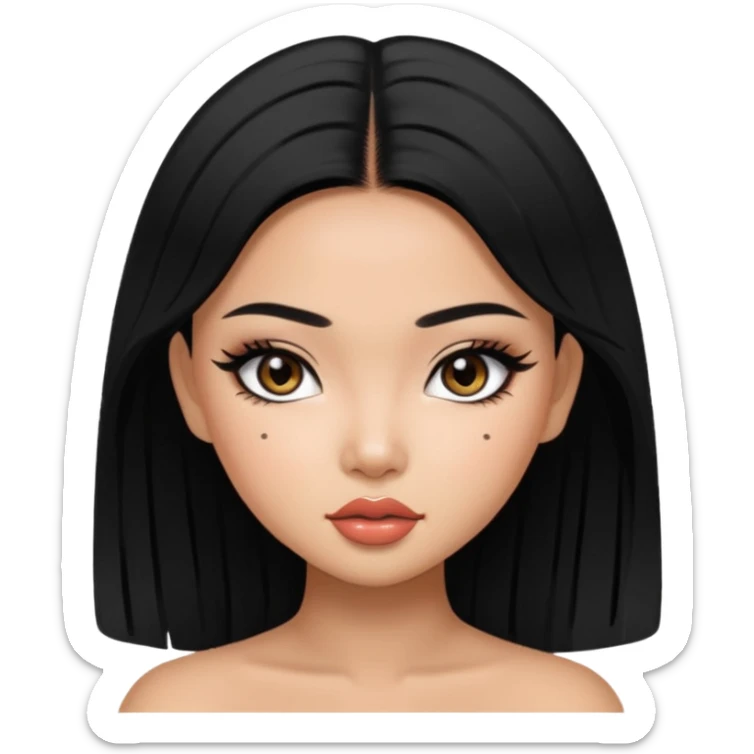 Vietnamese asian beauty, pretty bratz baddie, black eyeliner, black hair sticker