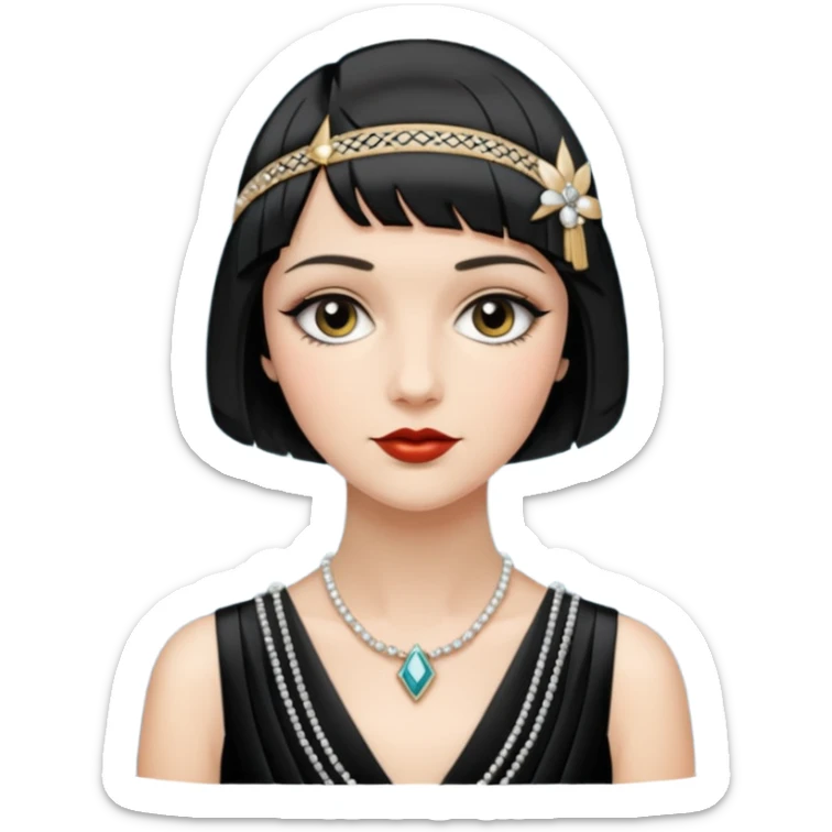 1920s woman, flapper style, short bob haircut, elegant dress, art deco influence sticker