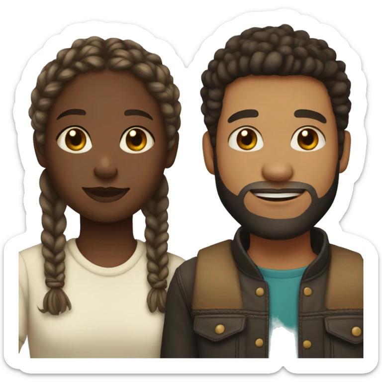 Couple ; black girl with braids and light skin boy with short curly hair and a short beard  sticker